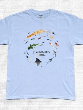 Gildan Light Blue 'Go With The Flow' Aquatic Graphic Tee